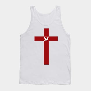 Holy Spirit Resurrection Power at The Cross of Jesus - Red Cross and White Dove symbols Tank Top